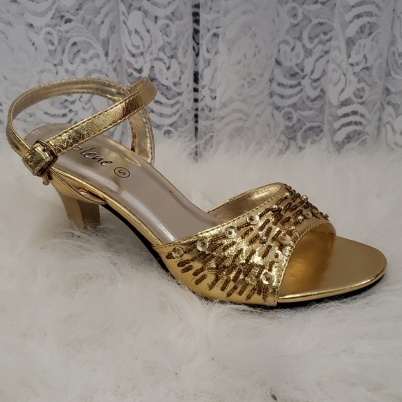 Jolene Shoes - Metallic Gold Beaded High Heels